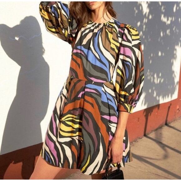 Who What Wear Puff Sleeve Dress Size L Large Multicolored - Picture 1 of 11
